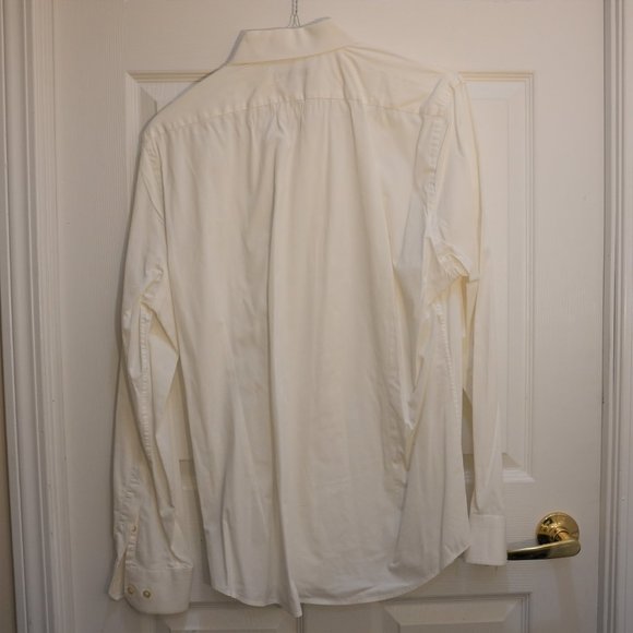 Express 1MX Men's Fitted Stretch Cotton Slim Solid Dress Shirt in White Large - Picture 3 of 4